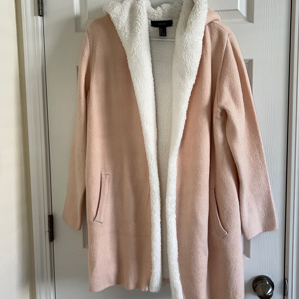Pink fleece lined sweater coat